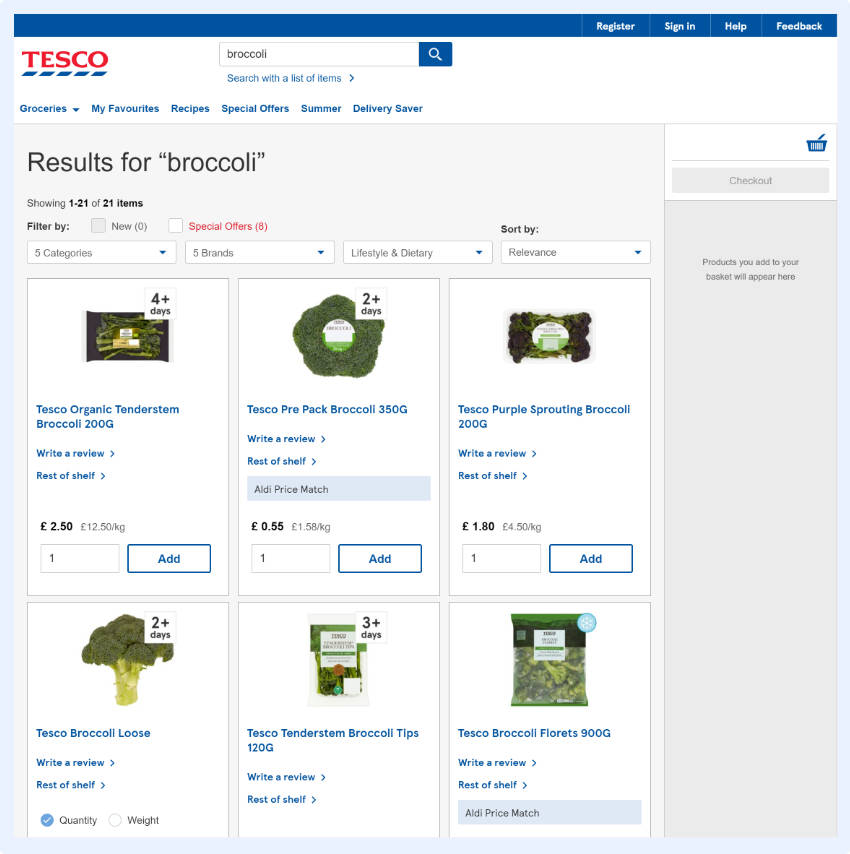 different views are available for the shopper to tailor the appearance of the SERP