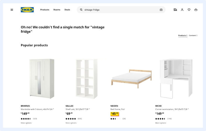 IKEA - Benutzerfreundlichkeit der "Keine Ergebnisse gefunden"-Seite