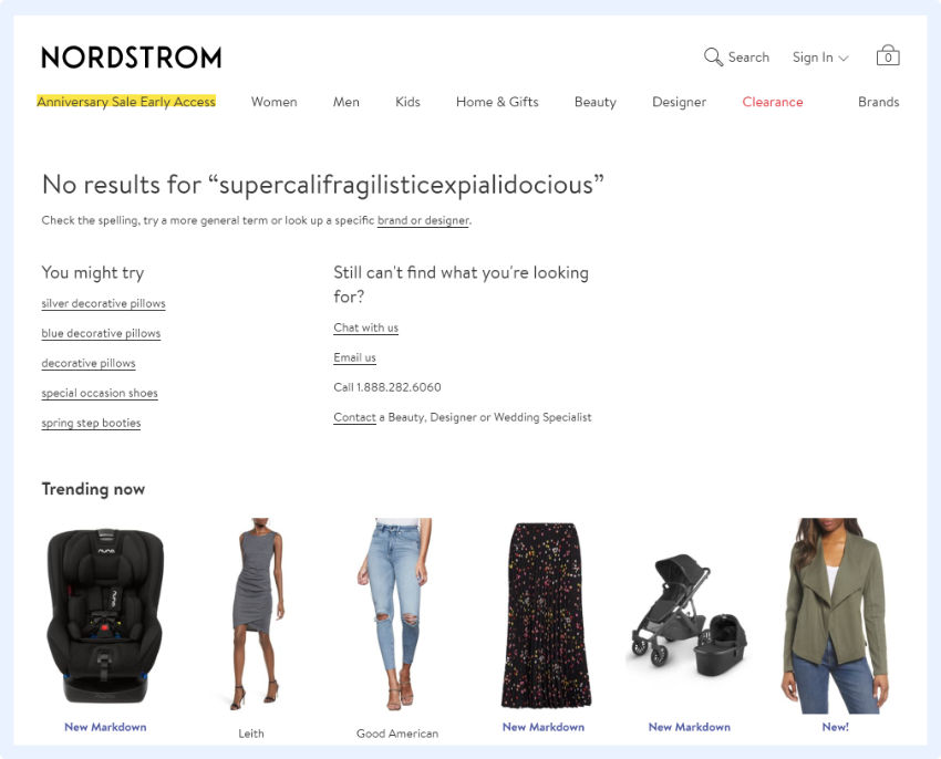 Nordstrom - anklickbare, relevante Alternativen basierend auf dem angegebenen Schlüsselwort