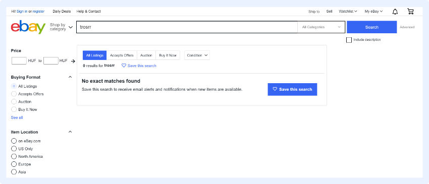 eBay - Suche zu speichern und Benachrichtigungen einzustellen, wenn das gewünschte Produkt verfügbar ist