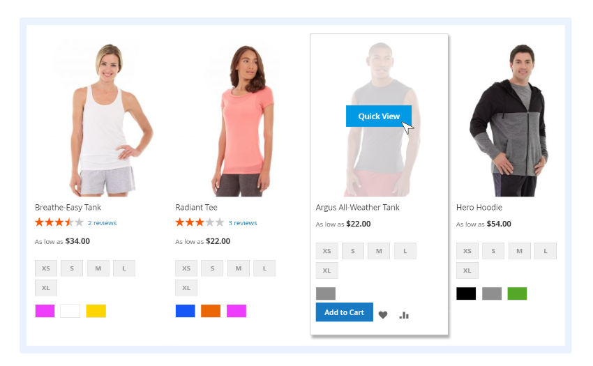 add-to-cart and quick-view features on category pages