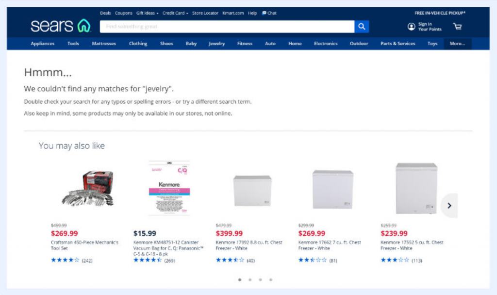 Sears No Search Result Found Pages