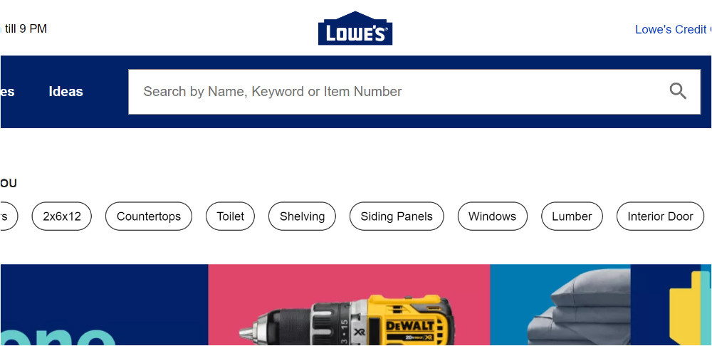 "Search by name, keyword" text included in the search box of Lowe's
