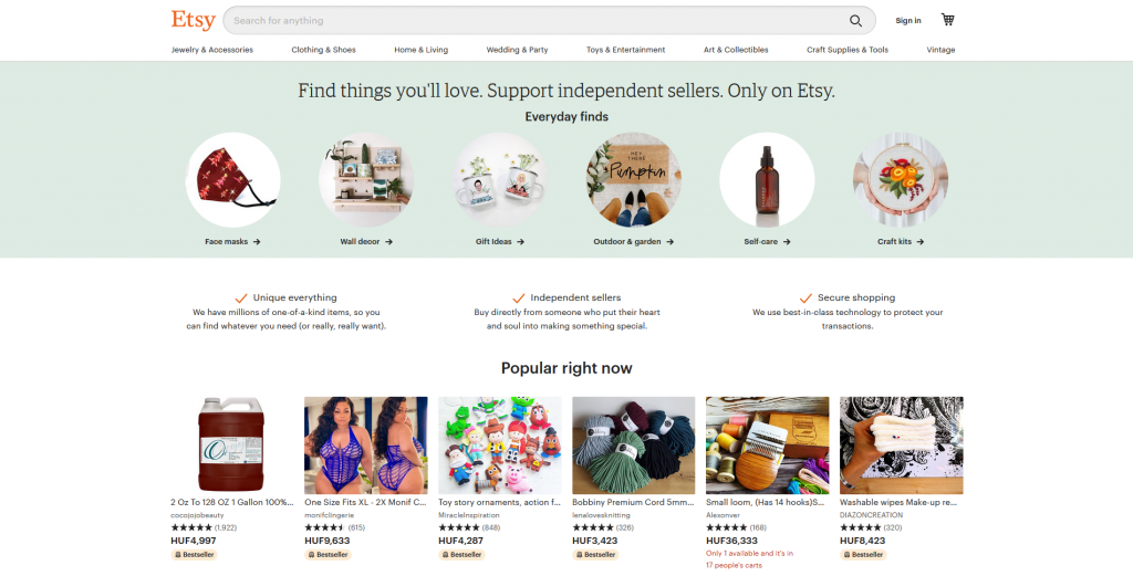 Etsy has a full width site search bar