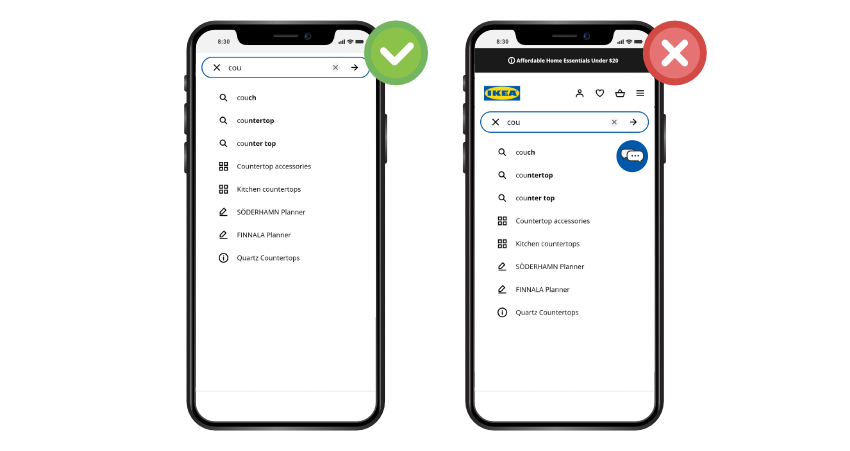 On mobile, hide navigation shortcuts until visitor search for products