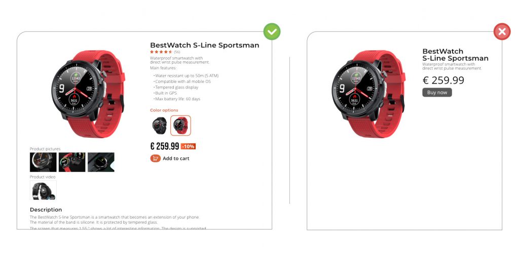 Missing or Unclear product information on the product page of an eCommerce store