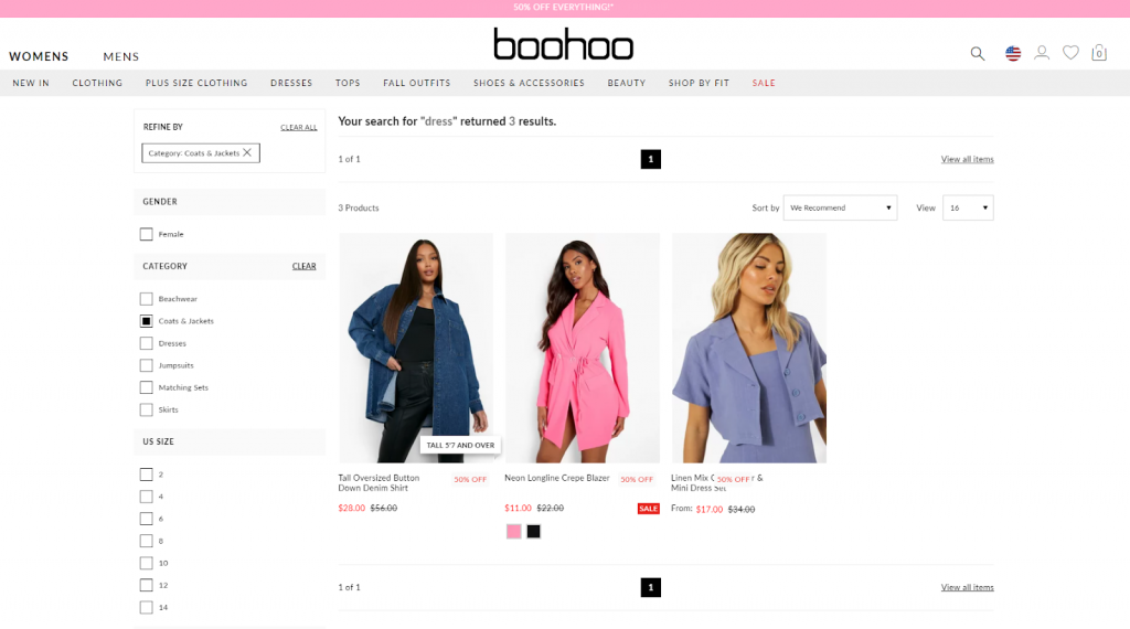 Category Based Merchandising Example by boohoo