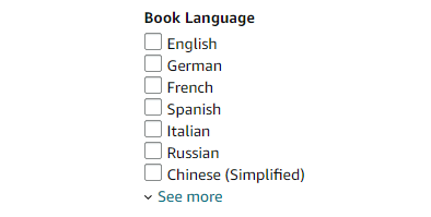 Book search filters on Amazon.com