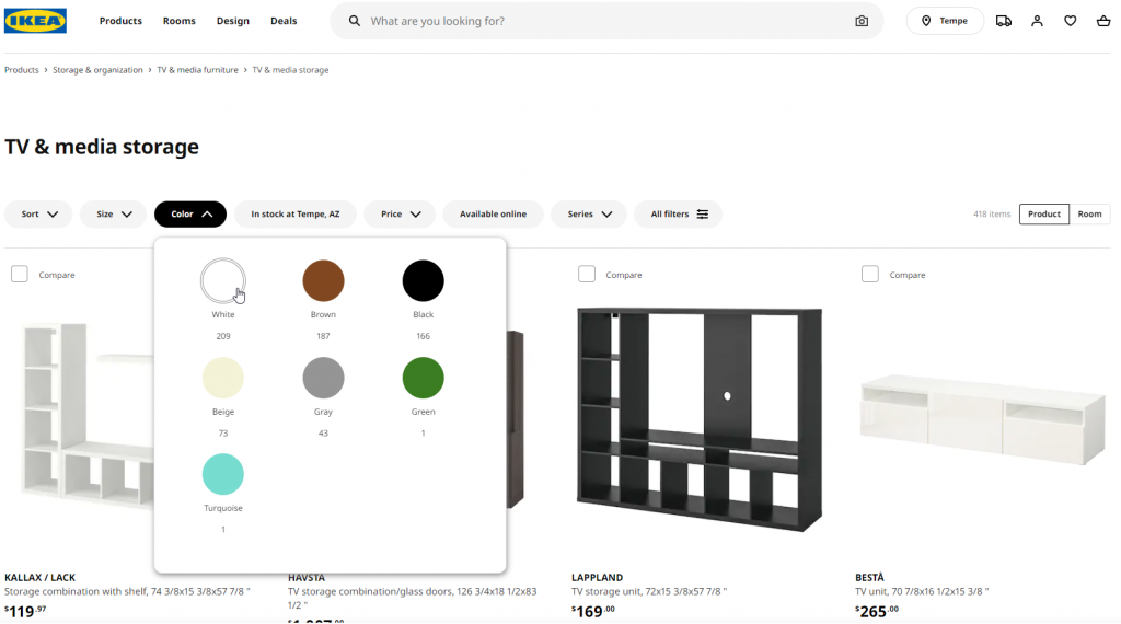 Search Filters on IKEA