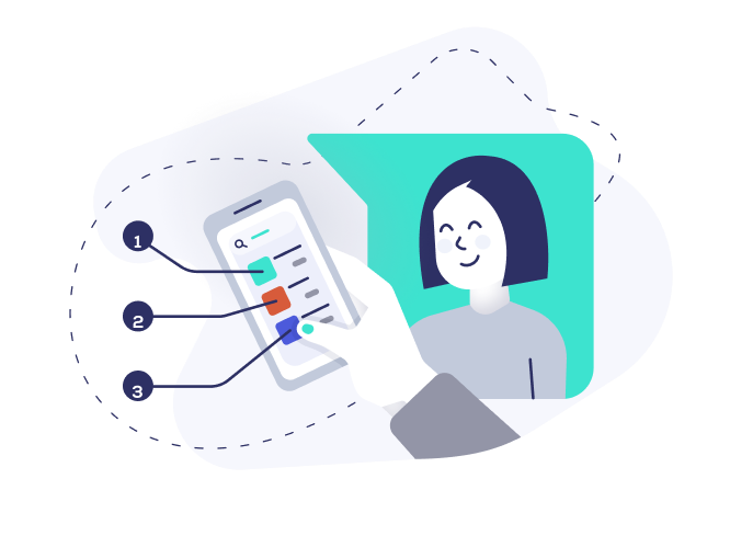 Shopify Agentic Storefront illustration - a women is scrolling through products in a chat window on her phone