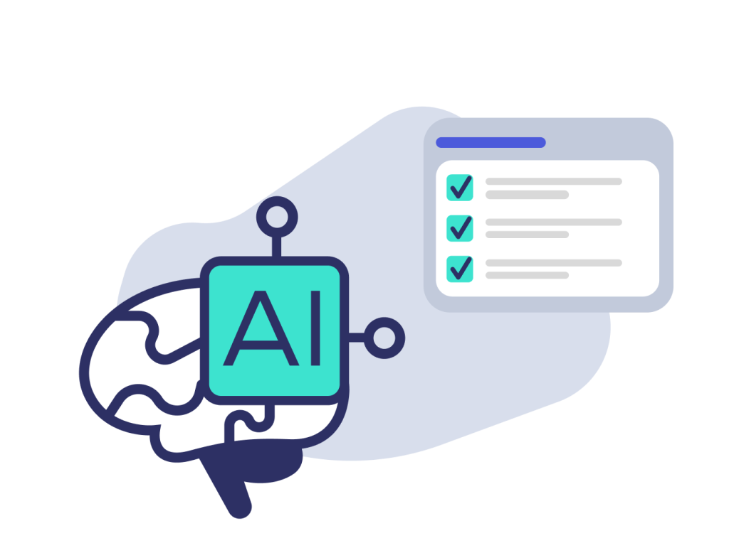 Generative Engine Optimization vague illustration with an AI brain and a checklist