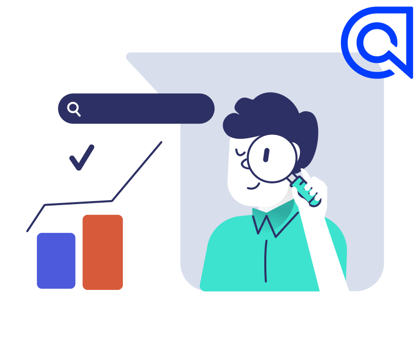 Algolia alternatives illustration - a user is searching with a magnifying glass